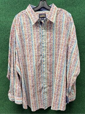 Cremieux Premium Denim Shirt Mens 3XT Big Tall Geometric Long Sleeve Button Up